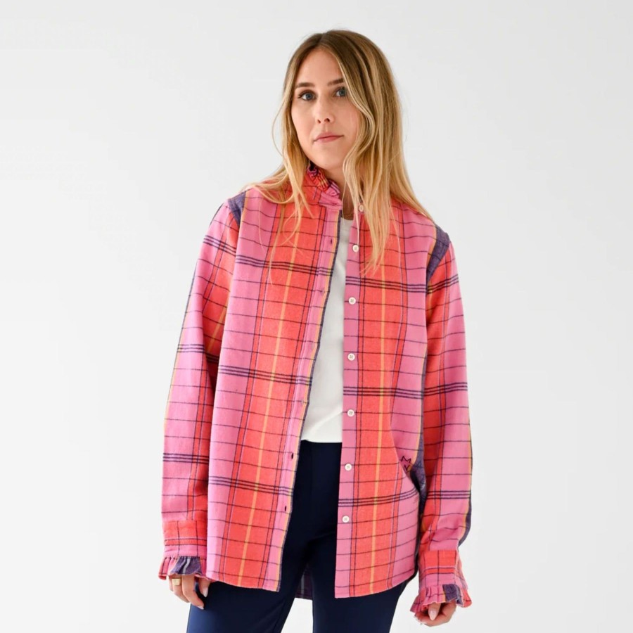 Women Kerri Rosenthal Shirts & Blouses | Mia Ruffle Shirt Cabin Plaid Multi