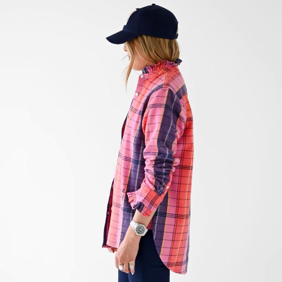 Women Kerri Rosenthal Shirts & Blouses | Mia Ruffle Shirt Cabin Plaid Multi