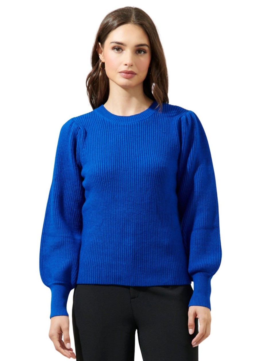 Women Anna Rae Sweaters | Mae Puff Sleeve Sweater Cobalt