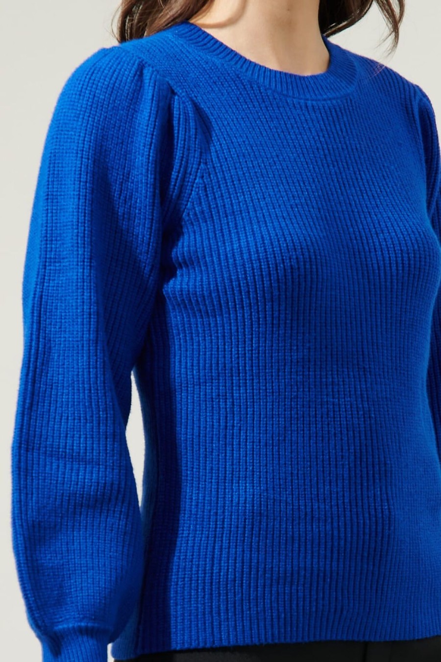 Women Anna Rae Sweaters | Mae Puff Sleeve Sweater Cobalt