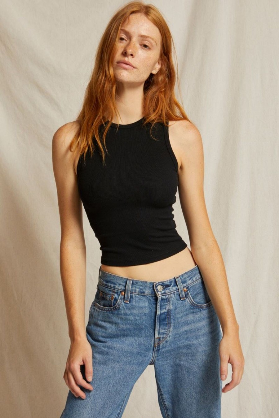 Women Perfect White Tee Tees & Tanks | Gigi High Neck Cropped Ribbed Tank True Black