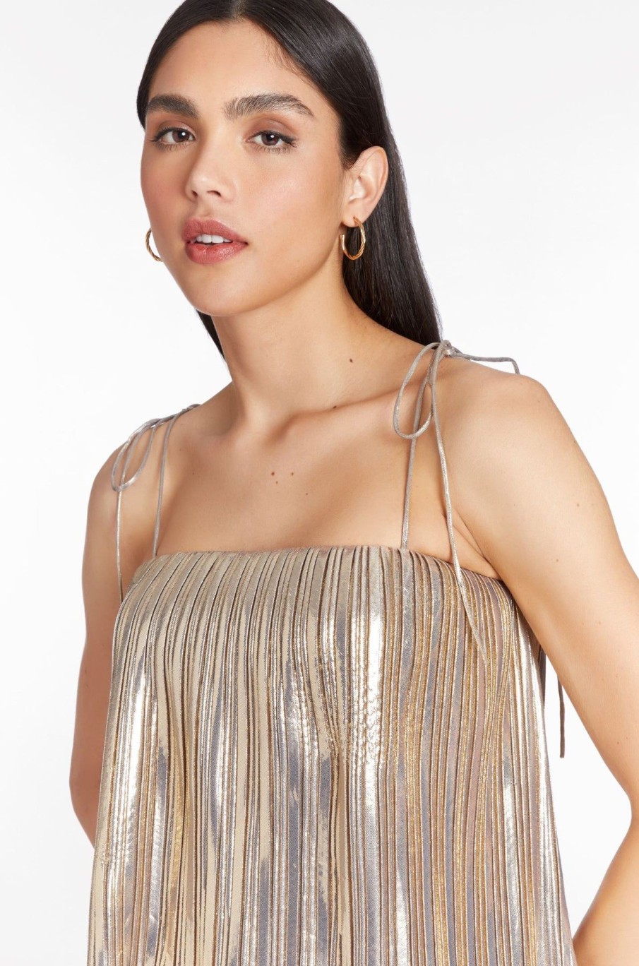 Women Amanda Uprichard Shirts & Blouses | Collina Top In Pleats Gold