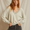 Women Perfect White Tee | Mischa French Terry Inside Out V Neck Sweatshirt Heather Grey