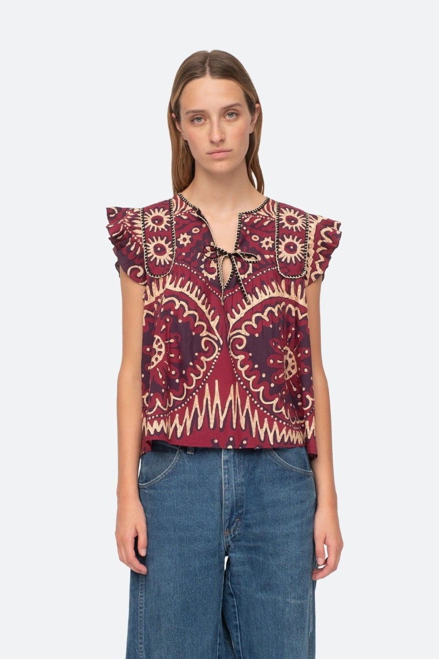 Women Sea NY Shirts & Blouses | Charlough Print Flutter Sleeve Tank Top Magenta