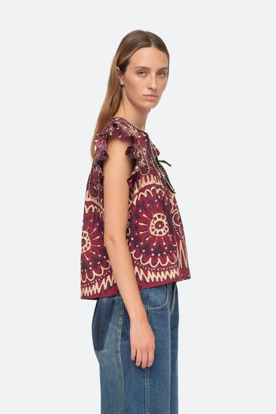 Women Sea NY Shirts & Blouses | Charlough Print Flutter Sleeve Tank Top Magenta