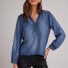 Women Bella Dahl Shirts & Blouses | Half Placket Pullover Moonlight Wash