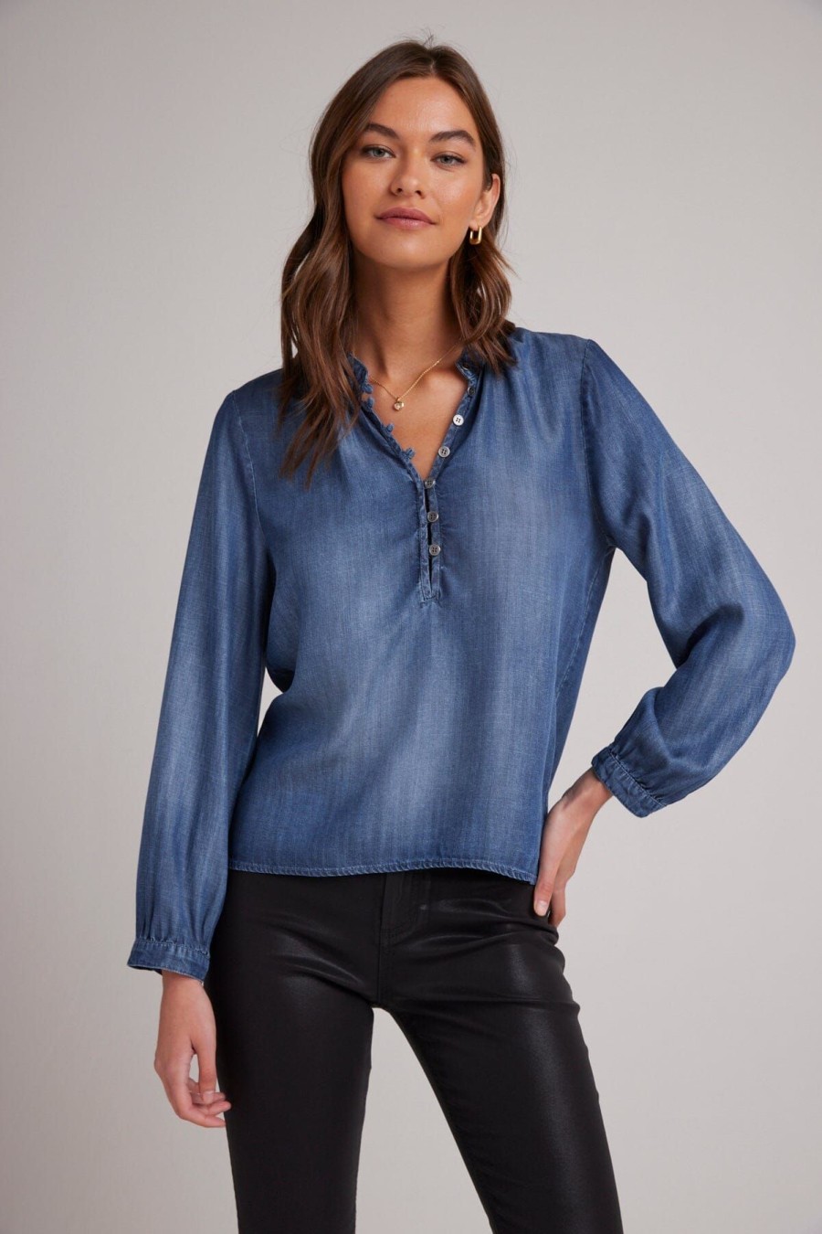 Women Bella Dahl Shirts & Blouses | Half Placket Pullover Moonlight Wash