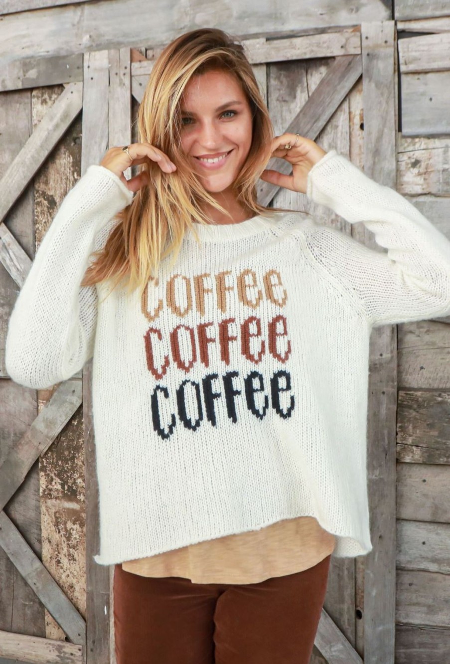 Women Wooden Ships Sweaters | Coffee Raglan Crew Pure Snow