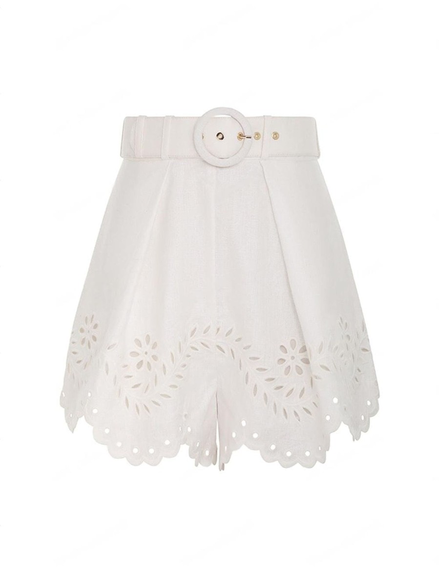 Women Zimmermann Shorts | Junie Embroidered Short Ivory