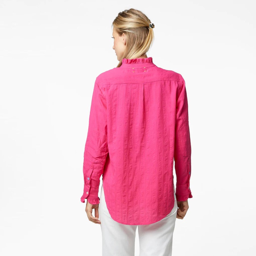 Women Kerri Rosenthal Shirts & Blouses | Mia Ruffle Cotton Shirt Berry Pink