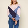 Women Anna Rae Sweaters | Carter Colorblock Sweater Navy Blue