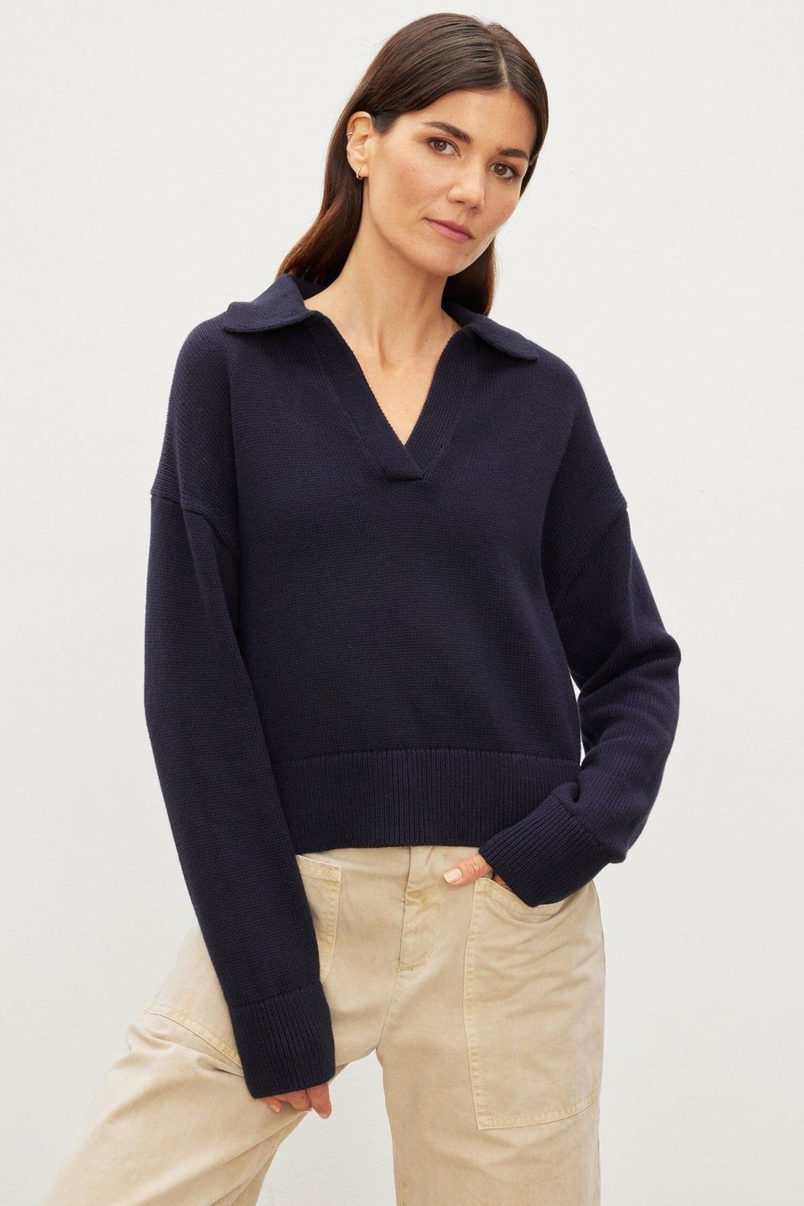 Women Velvet Sweaters | Lucie Sweater Navy