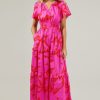 Women Anna Rae Vacation | Gia Floral Maxi Dress Fuchsia Red Multi