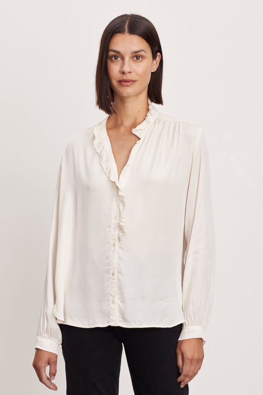 Women Velvet Shirts & Blouses | Ali Top Crema