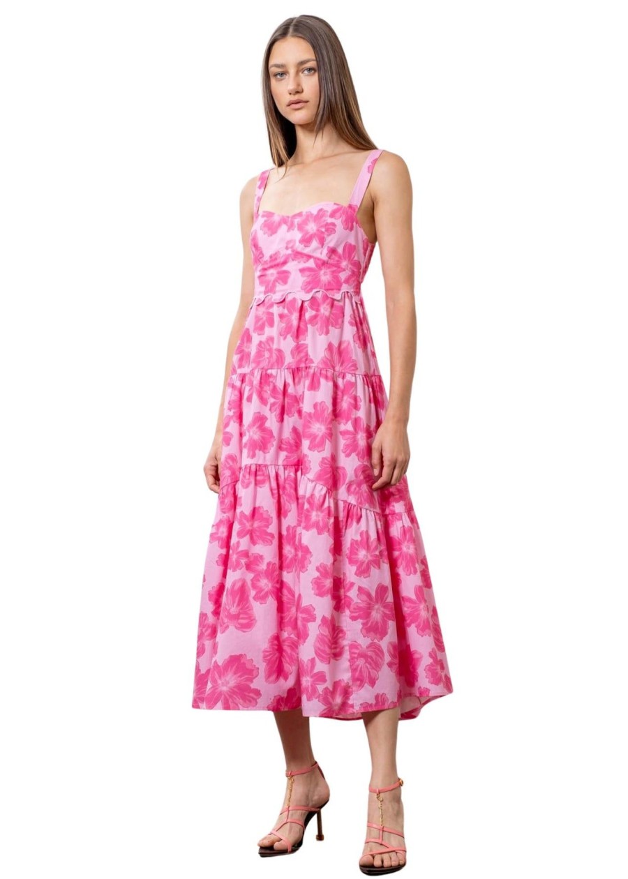 Women Anna Rae Wedding Guest | Isabella Tiered Dress Pink Multi