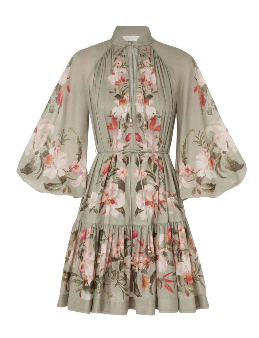 Women Zimmermann Vacation | Lexi Billow Mini Dress Sage Palm