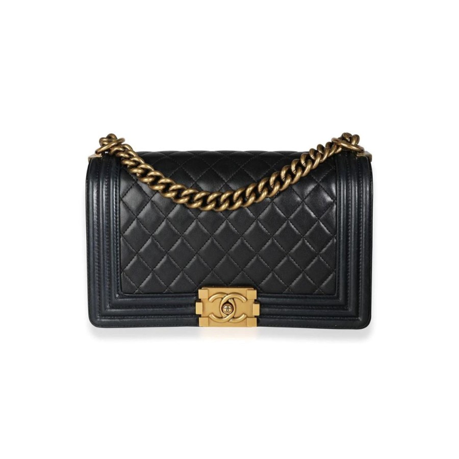 Women Uniquities Vintage Accessories | Vintage Chanel Quilted Medium Boy Bag Black