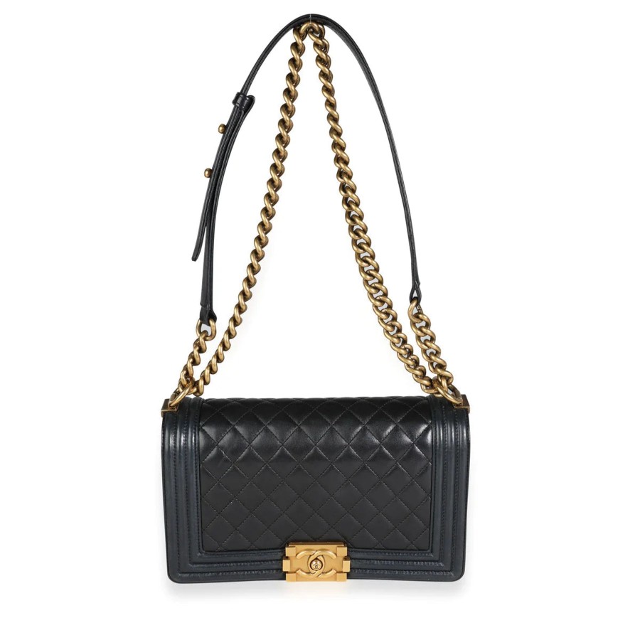 Women Uniquities Vintage Accessories | Vintage Chanel Quilted Medium Boy Bag Black