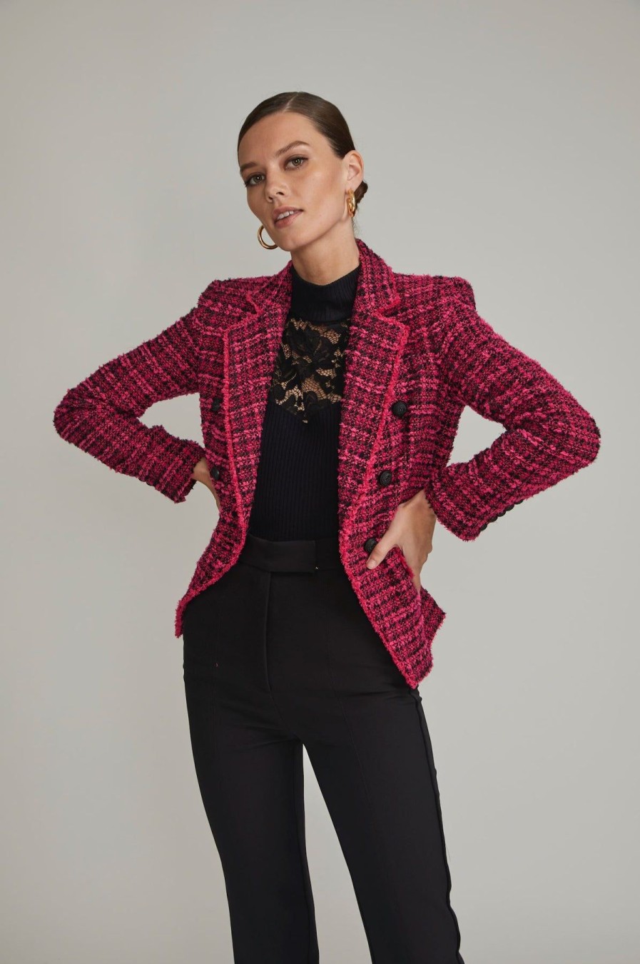 Women Generation Love Blazers | Eliza Tweed Blazer Hot Pink/Black