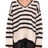 Women Estheme Cashmere Sweaters | V Neck Dolman Sweater Black/White Stripe