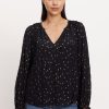 Women Velvet Shirts & Blouses | Krista Top Black