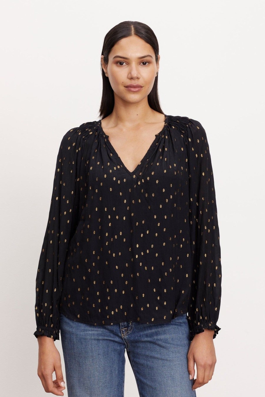 Women Velvet Shirts & Blouses | Krista Top Black