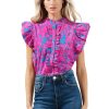 Women Anna Rae Shirts & Blouses | Gretchen Ruffle Top Cerulean Pink