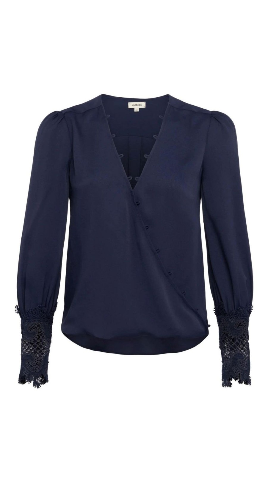 Women L'AGENCE Shirts & Blouses | Arti Lace Cuff Crossfront Blouse Midnight