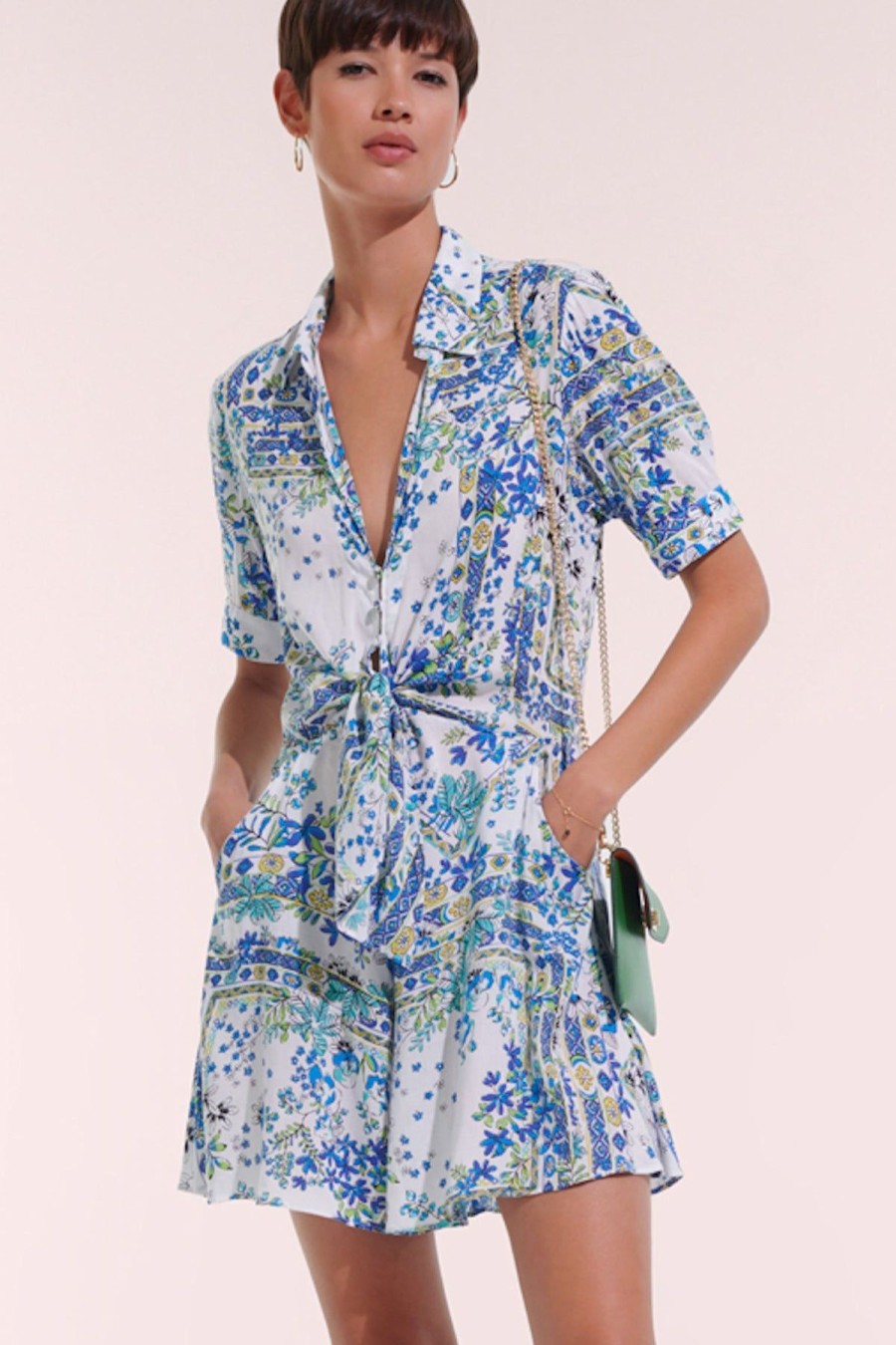 Women Poupette St Barth Vacation | Bettina V Mini Dress Blue Foulard