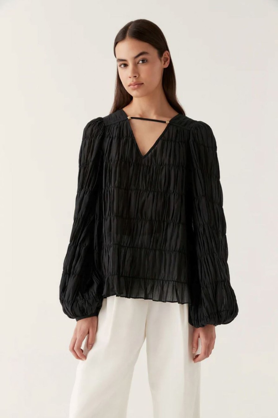 Women Aje. Shirts & Blouses | Evelina Ruched Blouse Black