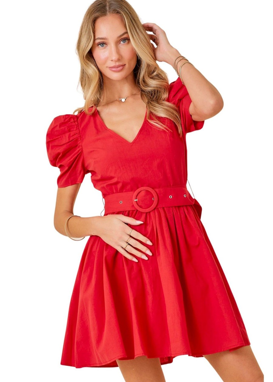 Women Kendall Lane Mini | Georgia Puff Sleeve Dress Red