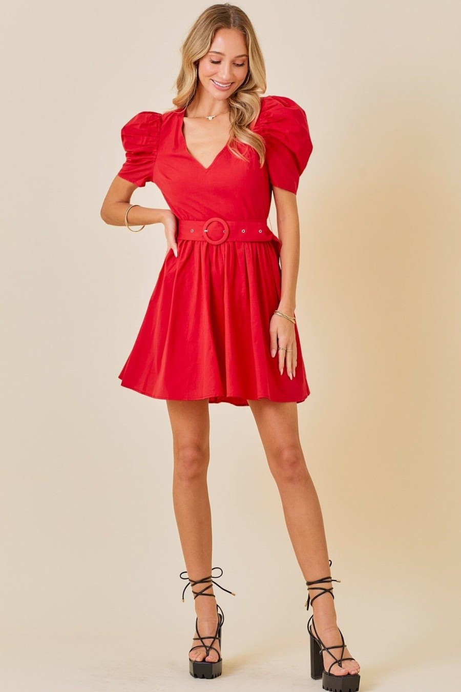 Women Kendall Lane Mini | Georgia Puff Sleeve Dress Red