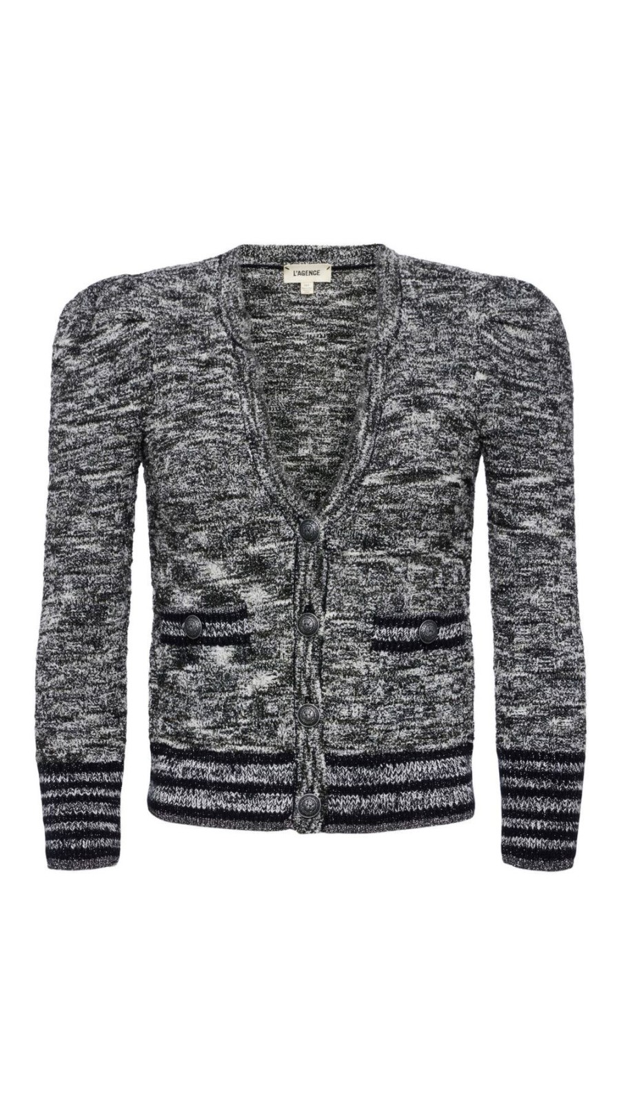 Women L'AGENCE Sweaters | Jenni Waffle Stitch Cardi Black/White