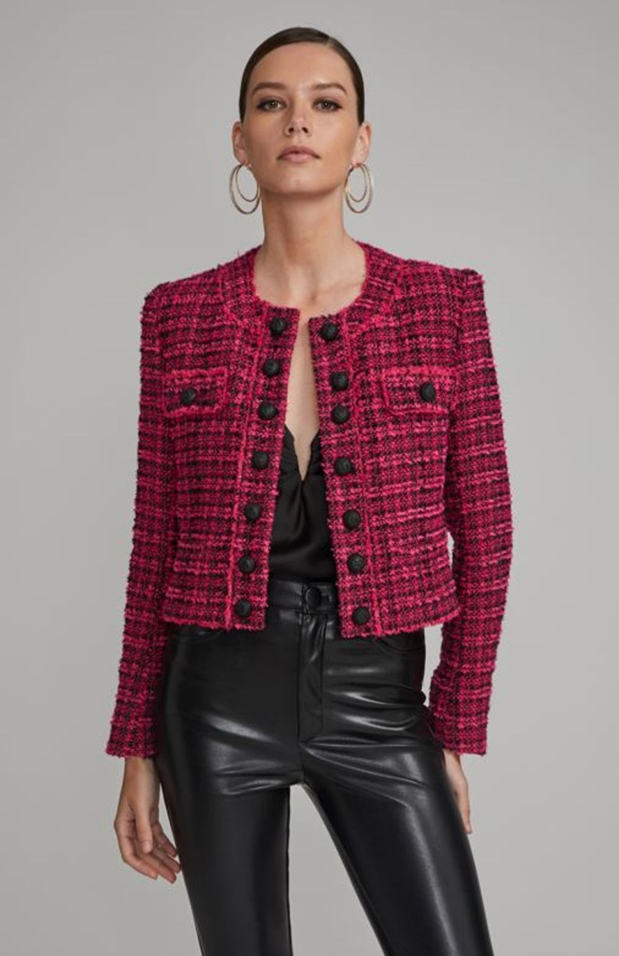 Women Generation Love Blazers | Karson Tweed Jacket Hot Pink/Black