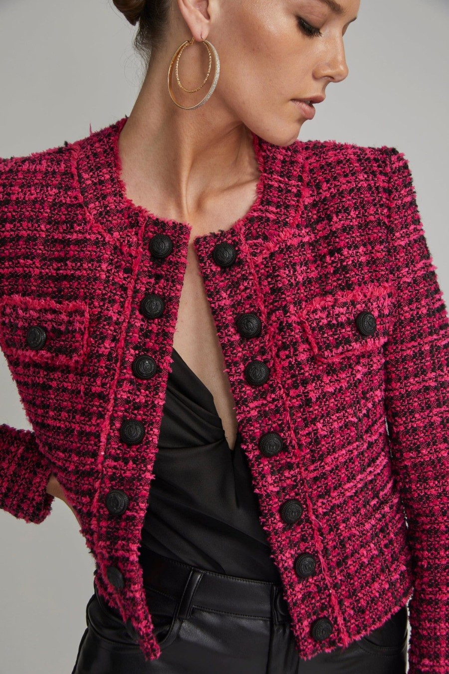 Women Generation Love Blazers | Karson Tweed Jacket Hot Pink/Black