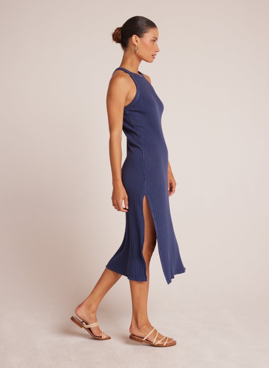 Women Bella Dahl Vacation | Fitted Halter Midi Dress Nautical Navy