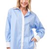 Women Anna Rae Shirts & Blouses | Toni Button Down Shirt Blue Stripe