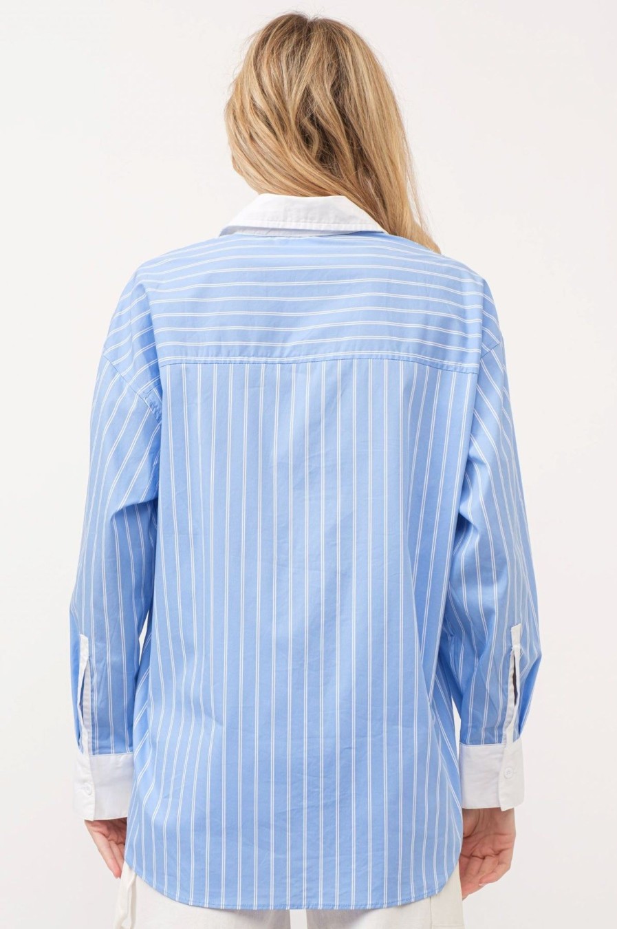 Women Anna Rae Shirts & Blouses | Toni Button Down Shirt Blue Stripe