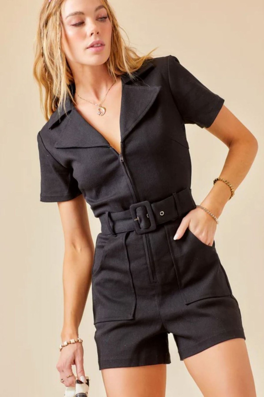 Women Kendall Lane | Denna Belted Romper Black