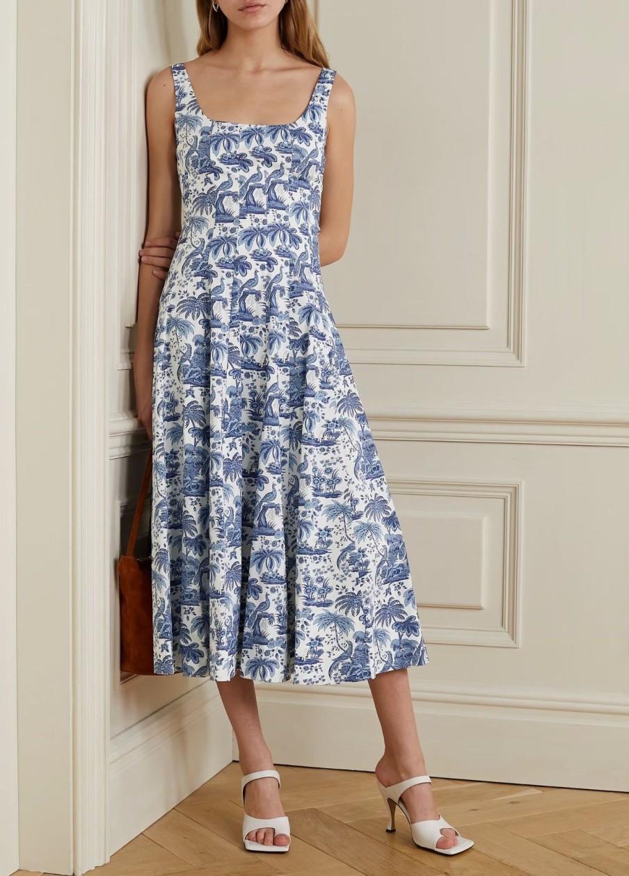 Women STAUD Vacation | Wells Dress China Blue Toile