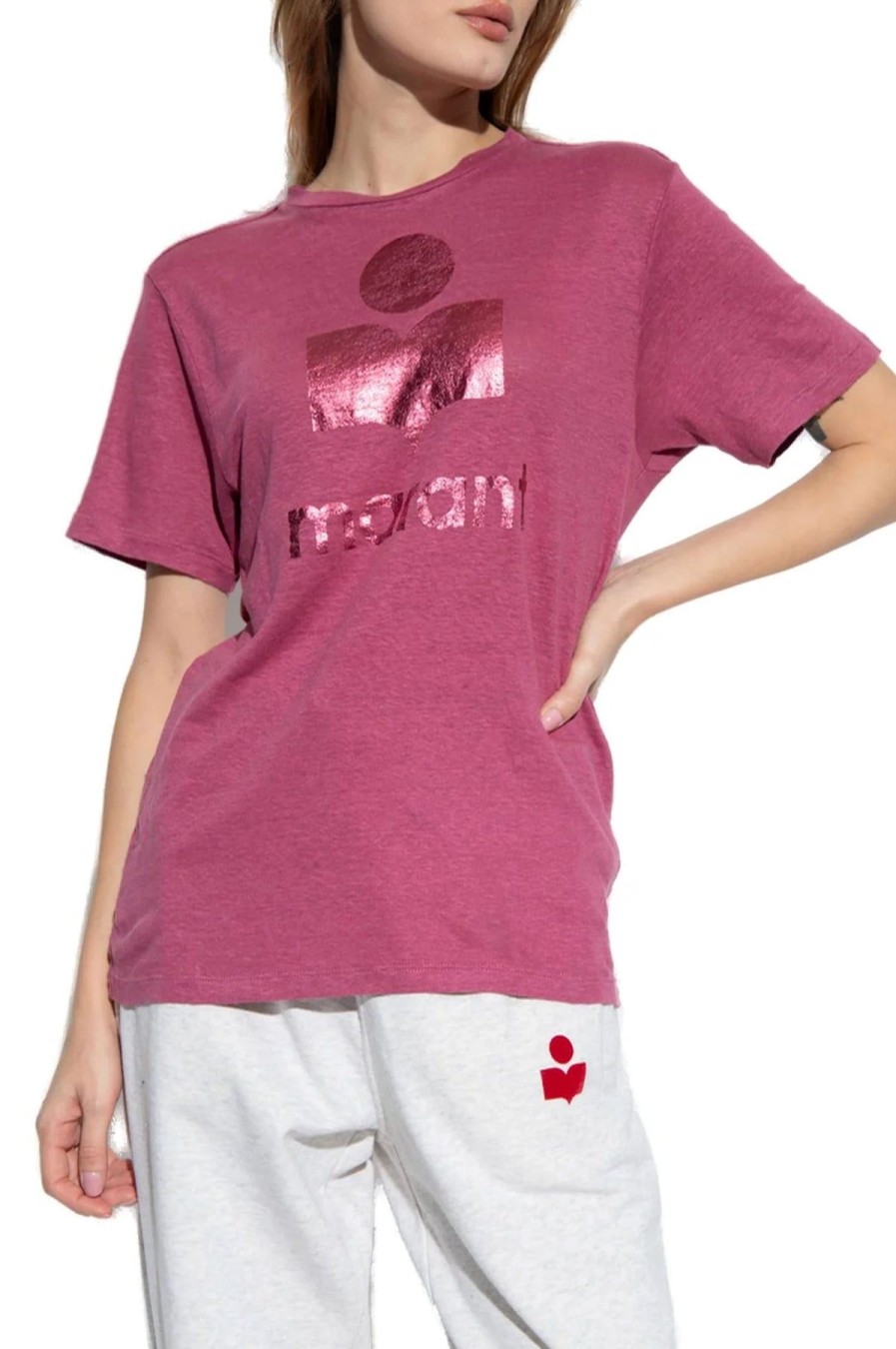 Women Isabel Marant Etoile Graphic Tees | Zewel Tee Slate Rose/Pink