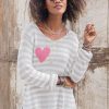 Women Wooden Ships Sweaters | Eloise Heart V Cotton Blush Champagne Stripe