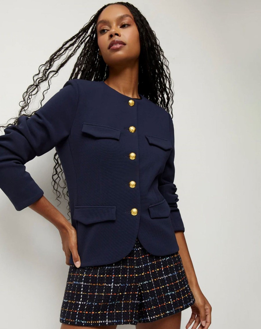 Women Veronica Beard Blazers | Kensington Knit Jacket Marine