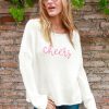 Women Wooden Ships Sweaters | Cheers Embroidered Crew Pure Snow/Pretty Pink