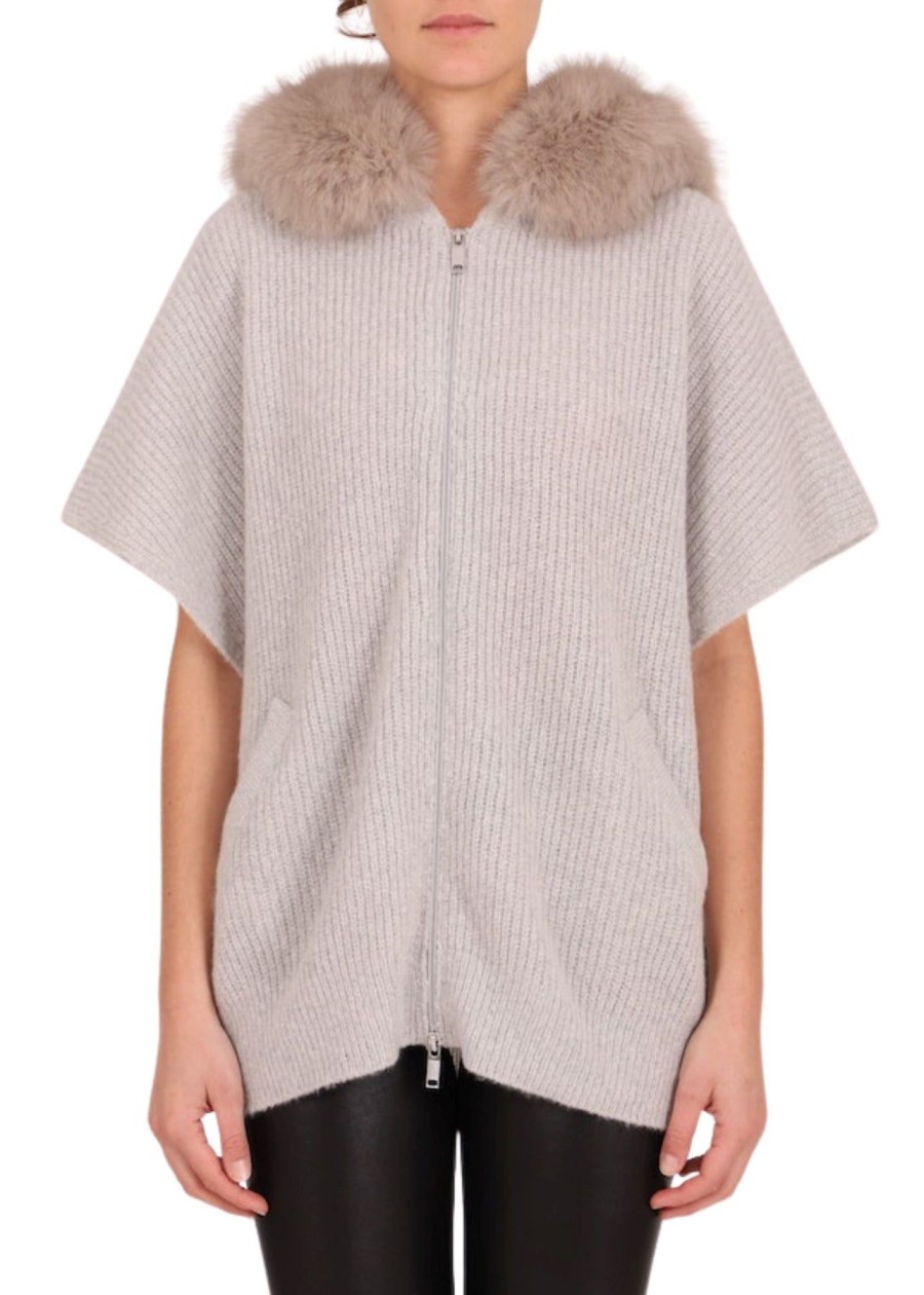 Women Estheme Cashmere Sweaters | Faux Fur Zip Up Sweater Mist