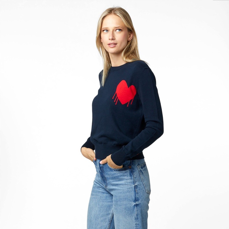 Women Kerri Rosenthal | Charli Drippy Heart Sweater Indigo