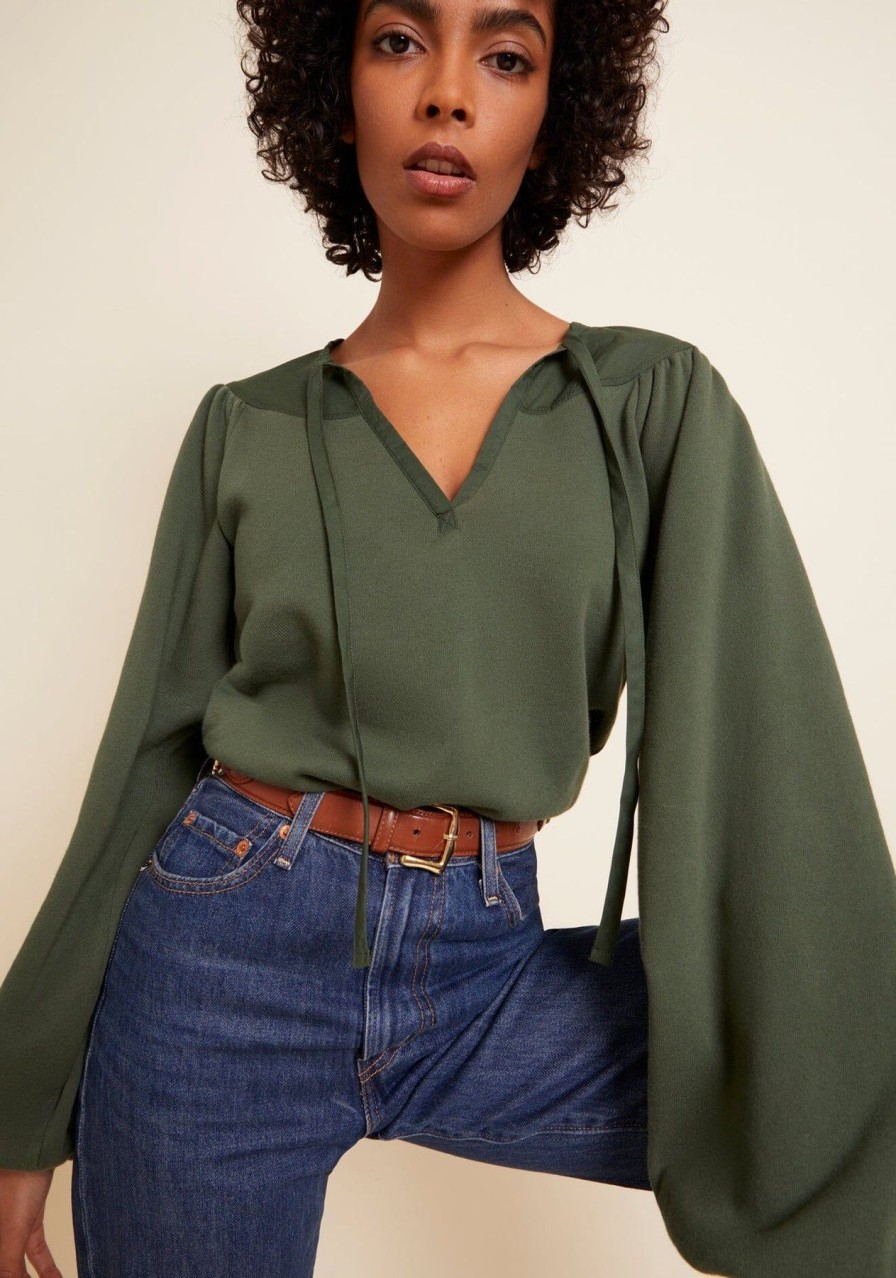 Women NATION LTD Shirts & Blouses | Olla Poplin Bibbed Sweatshirt Yosemite