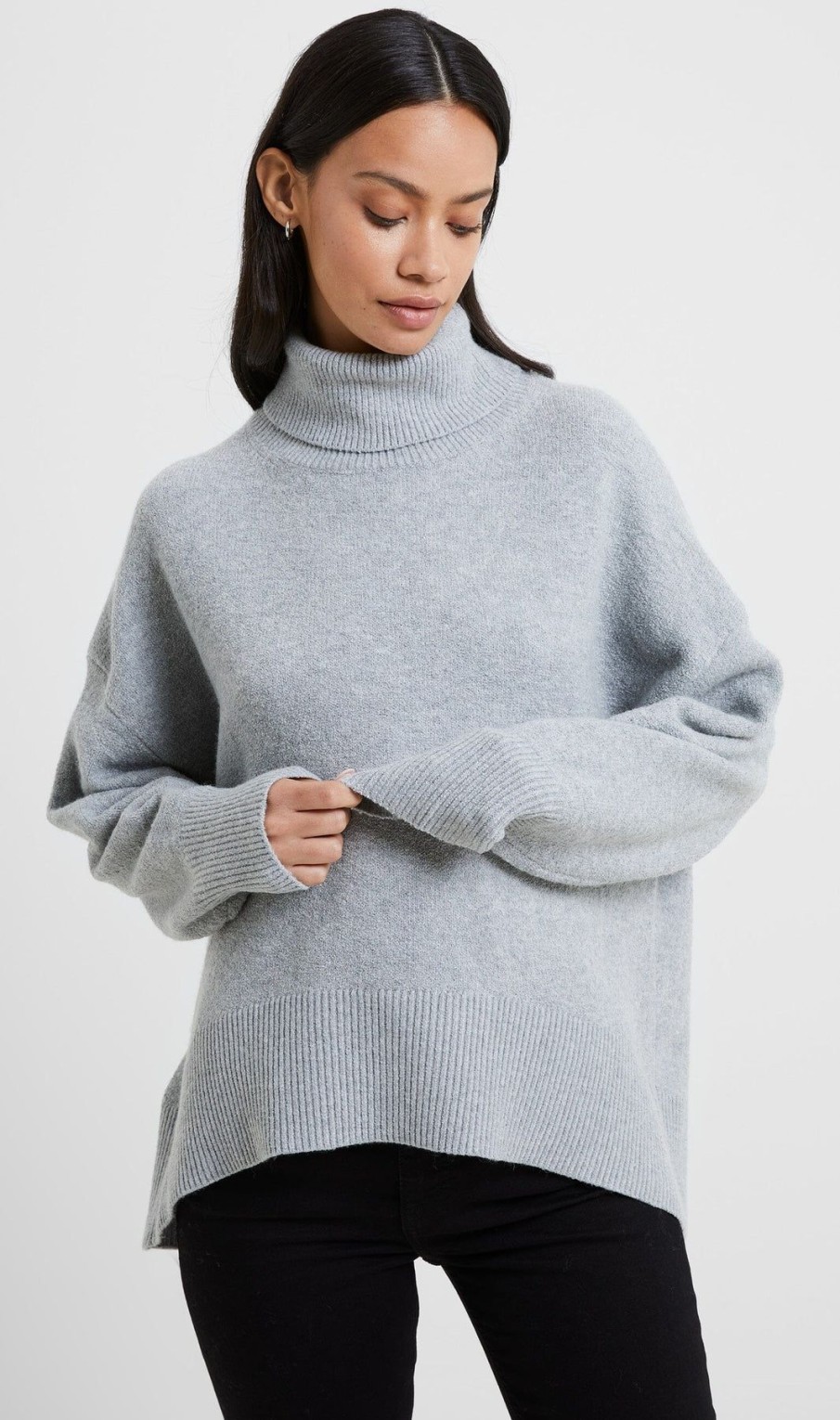 Women French Connection Sweaters | Vhari High Neck Jumper Grey Melange