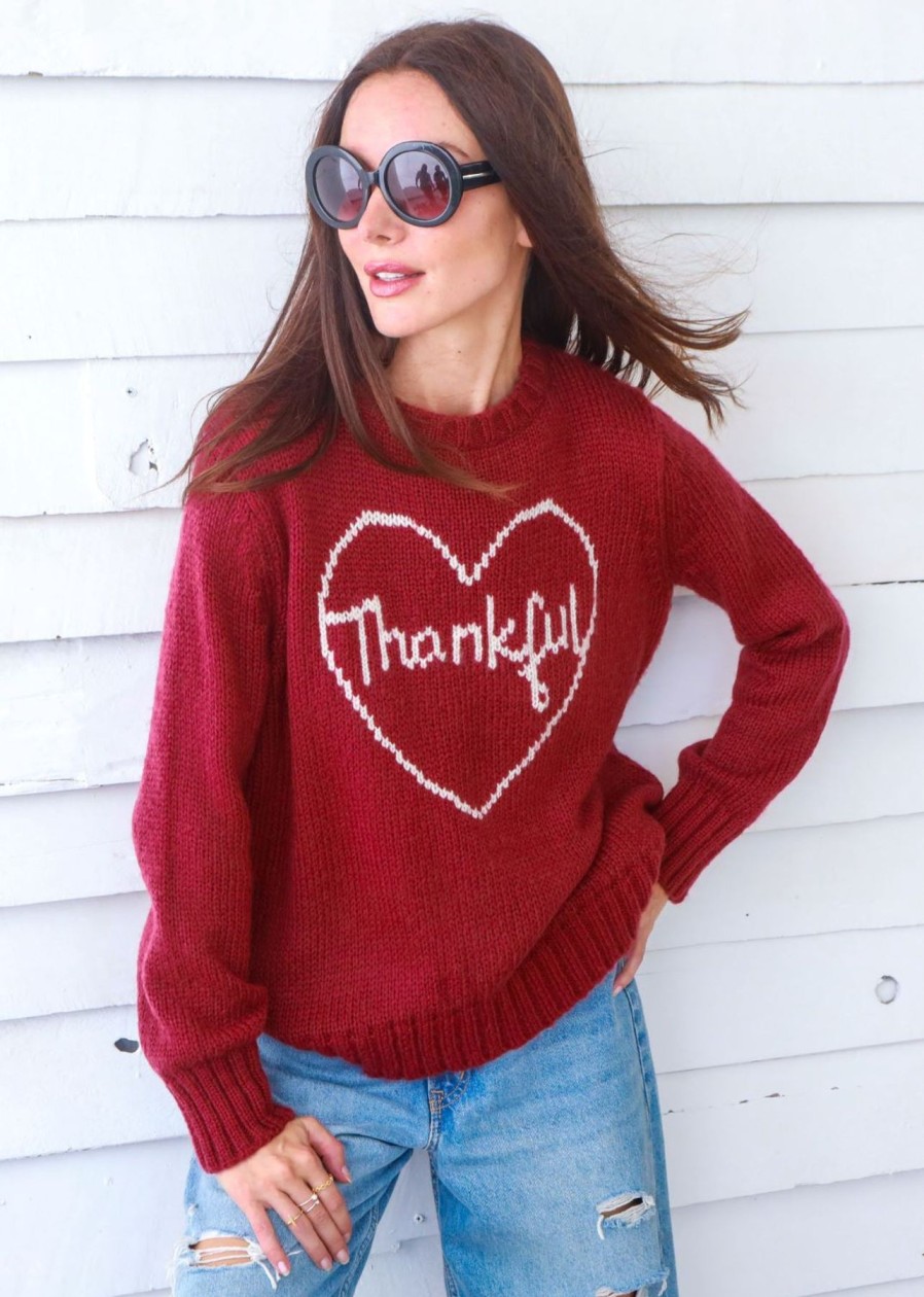 Women Wooden Ships Sweaters | Thankful Heart Crew Rubystone/Half Moon