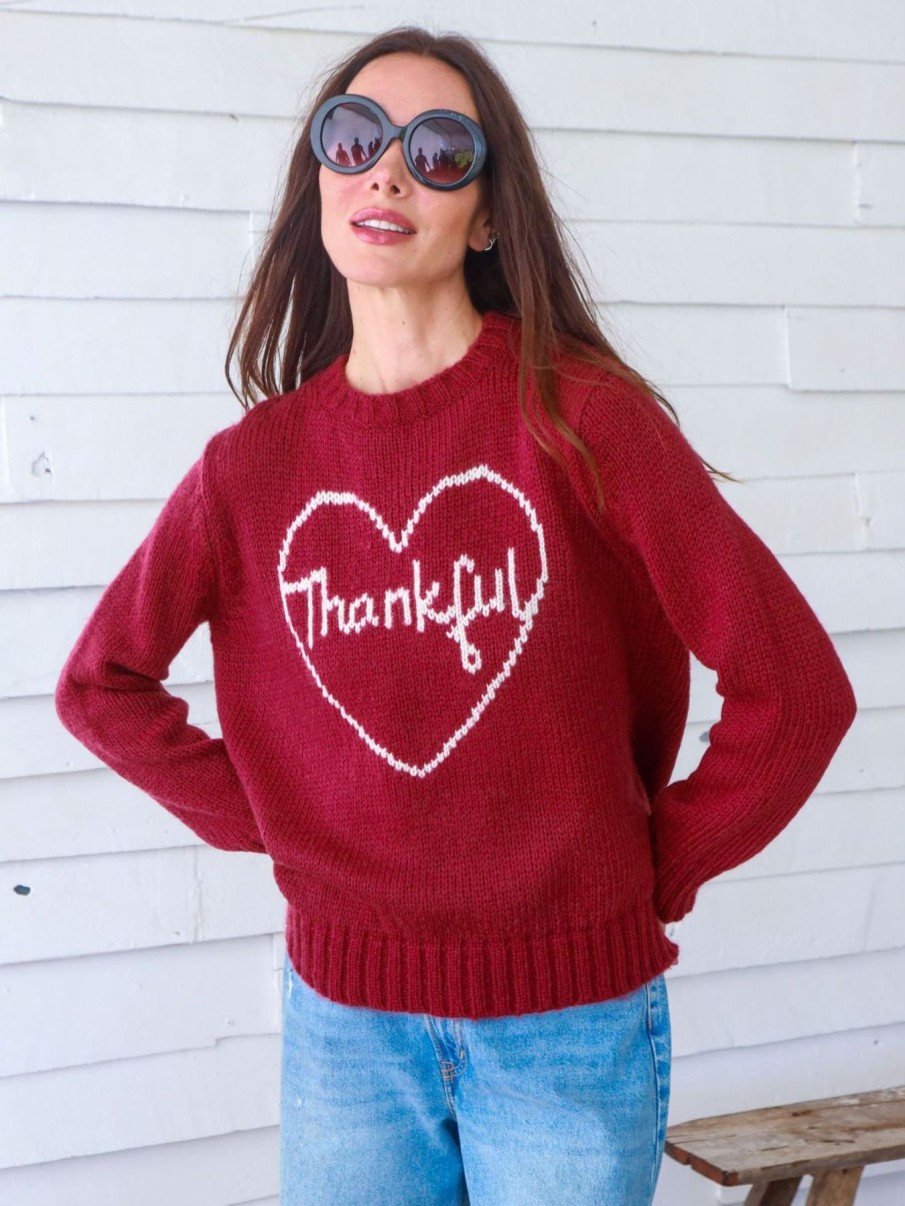 Women Wooden Ships Sweaters | Thankful Heart Crew Rubystone/Half Moon